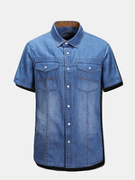 Summer Fashion Casual Loose Cotton Denim Shirt Plus Size Short Sleeve Dress Shirt For Men