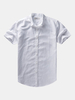 Summer Linen Short Sleeves Thin Slim Fit Solid Color Turn Down Collar Dress Shirt For Men