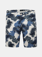 Summer Mens Blue Floral Printing Straight knee-Length Casaul Cotton Shorts