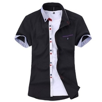 Summer Mens Contrast Colors Buttons Turndown Collar Short Sleeved Cotton Shirts