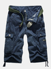 Summer Mens Cotton Big Pockets Washed Solid Color Overall Cargo Shorts