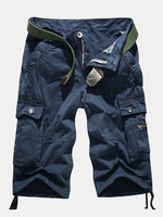 Summer Mens Cotton Big Pockets Washed Solid Color Overall Cargo Shorts