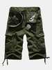 Summer Mens Cotton Breathable Shorts Big Pockets Washed Solid Color Cargo Shorts