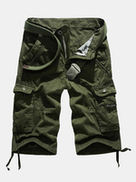 Summer Mens Cotton Breathable Shorts Big Pockets Washed Solid Color Cargo Shorts