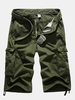 Summer Mens Cotton Shorts Big Pockets Washed Solid Color Cargo Shorts