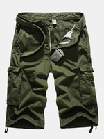 Summer Mens Cotton Shorts Big Pockets Washed Solid Color Cargo Shorts