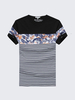 Summer Mens Floral Patterns Striped T shirts Round Neck Short sleeved Modal Cool Top Tees