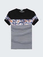 Summer Mens Floral Patterns Striped T shirts Round Neck Short sleeved Modal Cool Top Tees