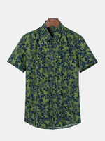Summer Mens Floral Printing Shirts Turn Down Collar Short Sleeved Cotton Shirts