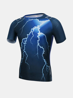 Summer Mens Gym Sports Training Tights Lightning Printing Wicking Short Sleeved T-shirts