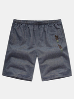 Summer Mens Large Size Linen Cropped Pants Casual Elastic Waist Shorts
