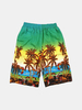 Summer Mens Plus Size Casual Coconut Palm Tree Printing Loose Quick Dry Beach Shorts