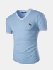 Summer Mens Slim Fit V Neck Tees Reindeer Embroidery Short Sleeved Base T-Shirts