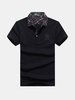 Summer Mens Solid Color Plaid Collar Short Sleeve Cotton Casual Polo Shirts