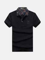 Summer Mens Solid Color Plaid Collar Short Sleeve Cotton Casual Polo Shirts