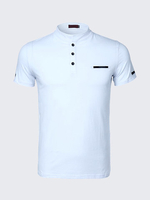 Summer Mens Solid Color Stand Collar Cotton Tops Tee Simple Style Short Sleeve T-shirt