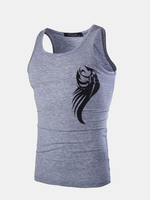 Summer Mens Tattoo Cotton Blend Slim Fit Sweat Absorbent Sleeveless Top Vests