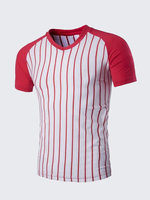 Summer Mens Vertical Stripe Slim Fit V Neck Short Sleeved Cotton Base T-shirts