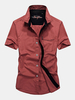 Summer Military Short Sleeves Pure Cotton Solid Color Loose Button Up Cargo Shirt for Men