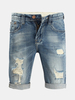 Summer Overknee Stylish Worn Hole Jeans Stone Washed Denim Shorts For Men