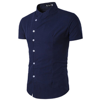 Summer Slim Fit Short Sleeves Solid Color Stand Collar Designer Dress Shirt for Men