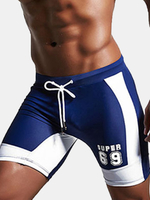 SUPERBODY Sexy Beach Surf Seaside Stitching Color Professional Training Long Swim Trunks for Men