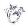 Sweet Adjustable Ring Purple Zircon Butterfly Women Ring