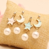 Sweet Pearl Earrings Rhinestone Star Moon Cute Earrings