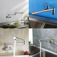 Swing Pot Filler Articulating Faucet Single Cold Basin Tap Nickel Brush in Wall