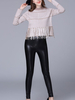 TangJie Bodycon Solid Color Tassels V-Neck Long Sleeve Women Sweaters