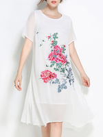TangJie Casual Loose Floral Printed Two Layer Women Dresses