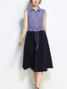 TangJie Casual Loose Patchwork Turn-Down Collar Sleeveless Women Dresses