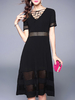 TangJie Chiffon Black Hollow Out Drawstring Women Sexy Dresses