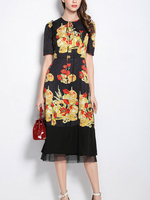 TangJie Elegant Bodycon Lace Patchwork Women Printed Dresses