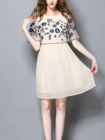 TangJie Elegant Loose Embroidery Two Layer Women Dresses