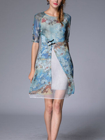 TangJie Elegant Loose O-Neck Half Sleeve Two Layer Women Dresses
