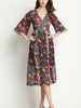 TangJie Floral Printed V-Neck Ruffled Half Sleeve Women Dresses