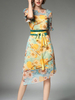 TangJie Printed Belt Slim Ruffled Half Sleeve O-Neck Women Dresses