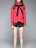 TangJie Solid Red Bow Turtleneck Slit Women Sweaters