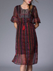 TangJie Vintage Loose Ruffled Sleeve Two Layer Women Printed Dresses