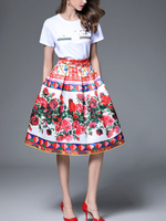 TangJie Vintage Rose Printed Women Billowing Skirts