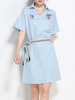 TangJie Women Embroidery Half Sleeve Belt Slim Mini A-Line Dresses