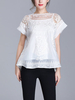 TangJie Women Embroidery Hollowed Out O-Neck Short Sleeve Blouses