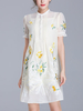 TangJie Women Embroidery O-Neck Short Sleeve A-Line Mini Dresses