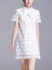 TangJie Women Sexy Embroidery Turn-Down Collar A-Line Dresses