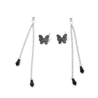 Tassel Drop Crystal Black Butterfly Pendant Earrings
