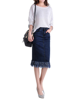 Tassel Elastic High Waist Slim Women Denim Skirt