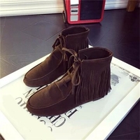 Tassel Fringed Pu Lace Up Ankle Casual Boots For Women