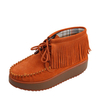 Tassel Leather Lace Up Ankle Platform Pure Color Boots