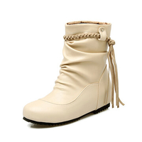 Tassel Slip On Pure Color Short Boots